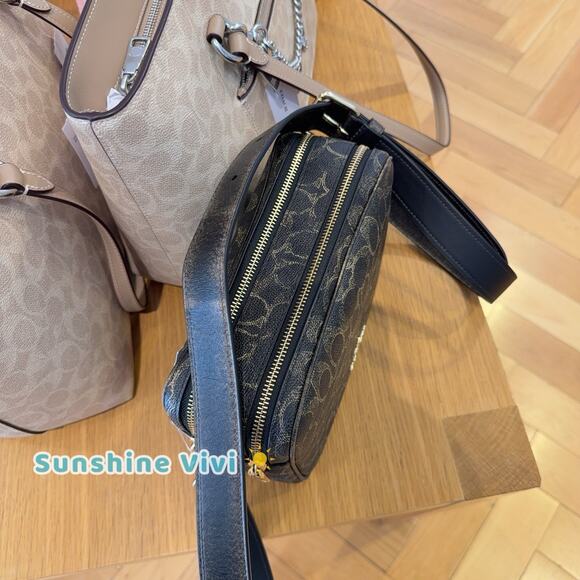 NWT Coach Carey Crossbody Bag Signature Canvas Leather Charms CEK68 Gold Brown - Picture 7 of 10